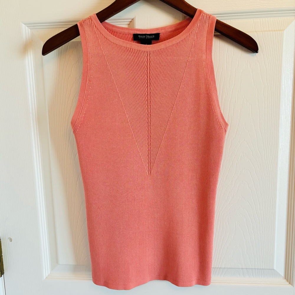 White House Black Market Orange Pink Ribbed Sleeveless Sweater Top